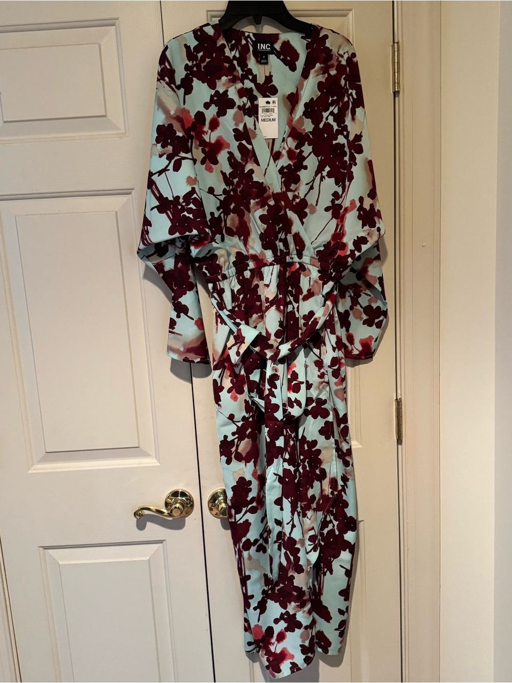INC International Concepts Floral Wrap dress Light Blue & Burgundy NWT Medium